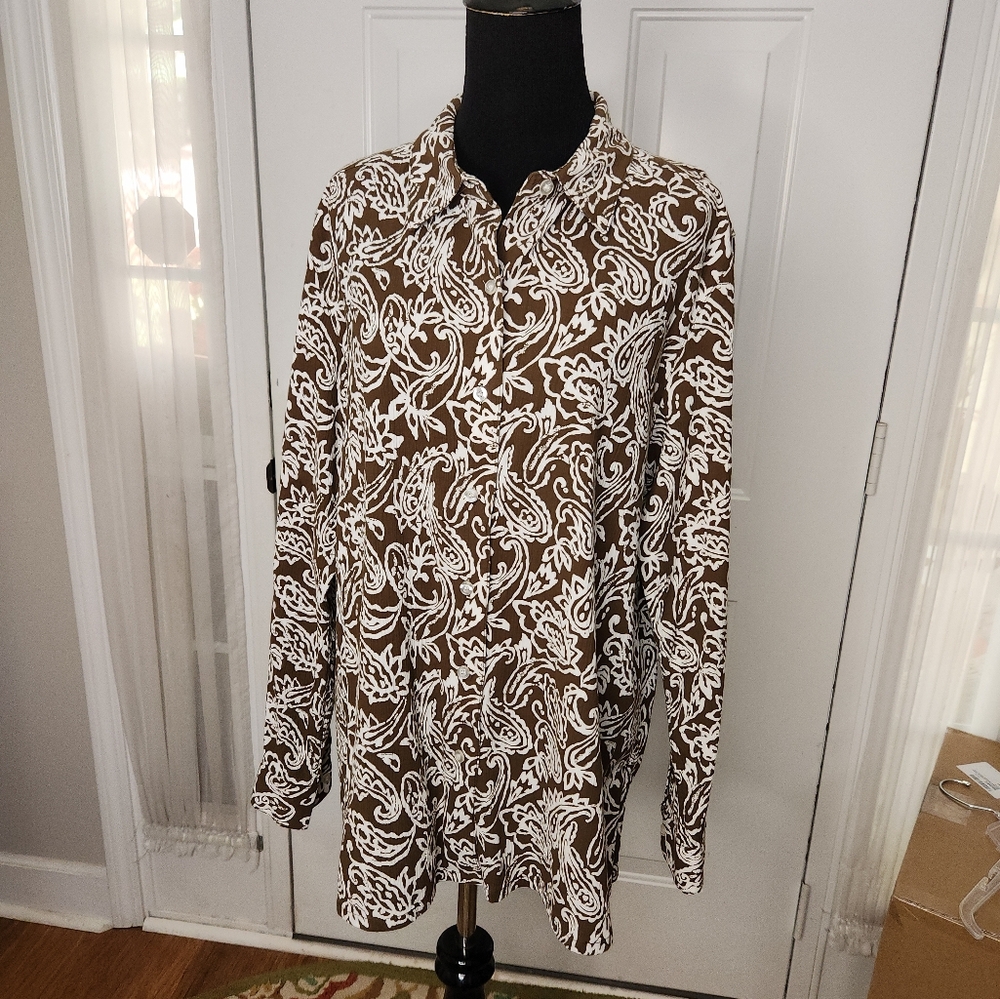 Appleseed's Long Sleeve‎ Greenish Brown Floral Paisley  Size XL